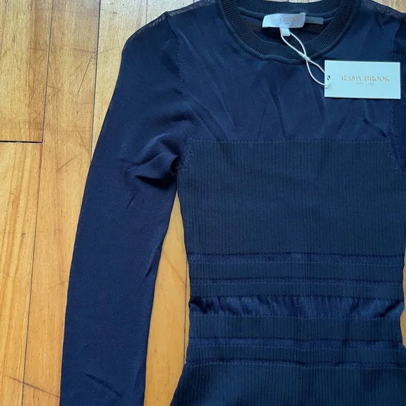 NWT Ramy Brook Corrine Bodycon Mini Dress Navy Blue Mesh Women’s XS - Picture 2 of 9